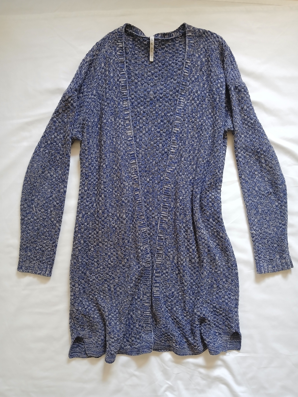 Leo & Nicole Blue Marled Open-Front Long Knit Cardigan
